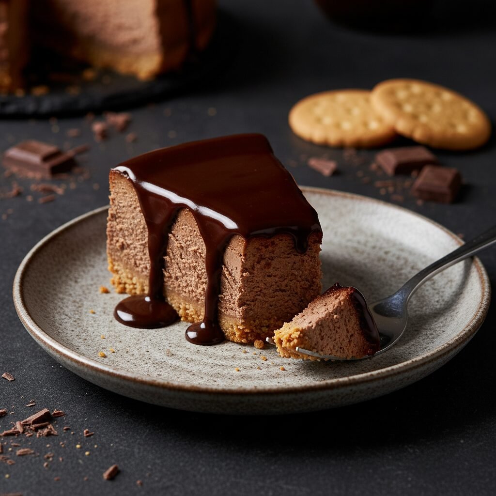 The Ultimate Creamy Chocolate Cheesecake with Digestive Biscuit Crust