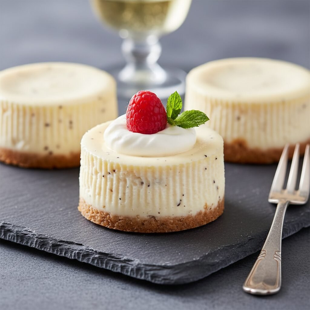 Perfectly Creamy Vanilla Bean Mini Cheesecakes with Buttery Graham Crust