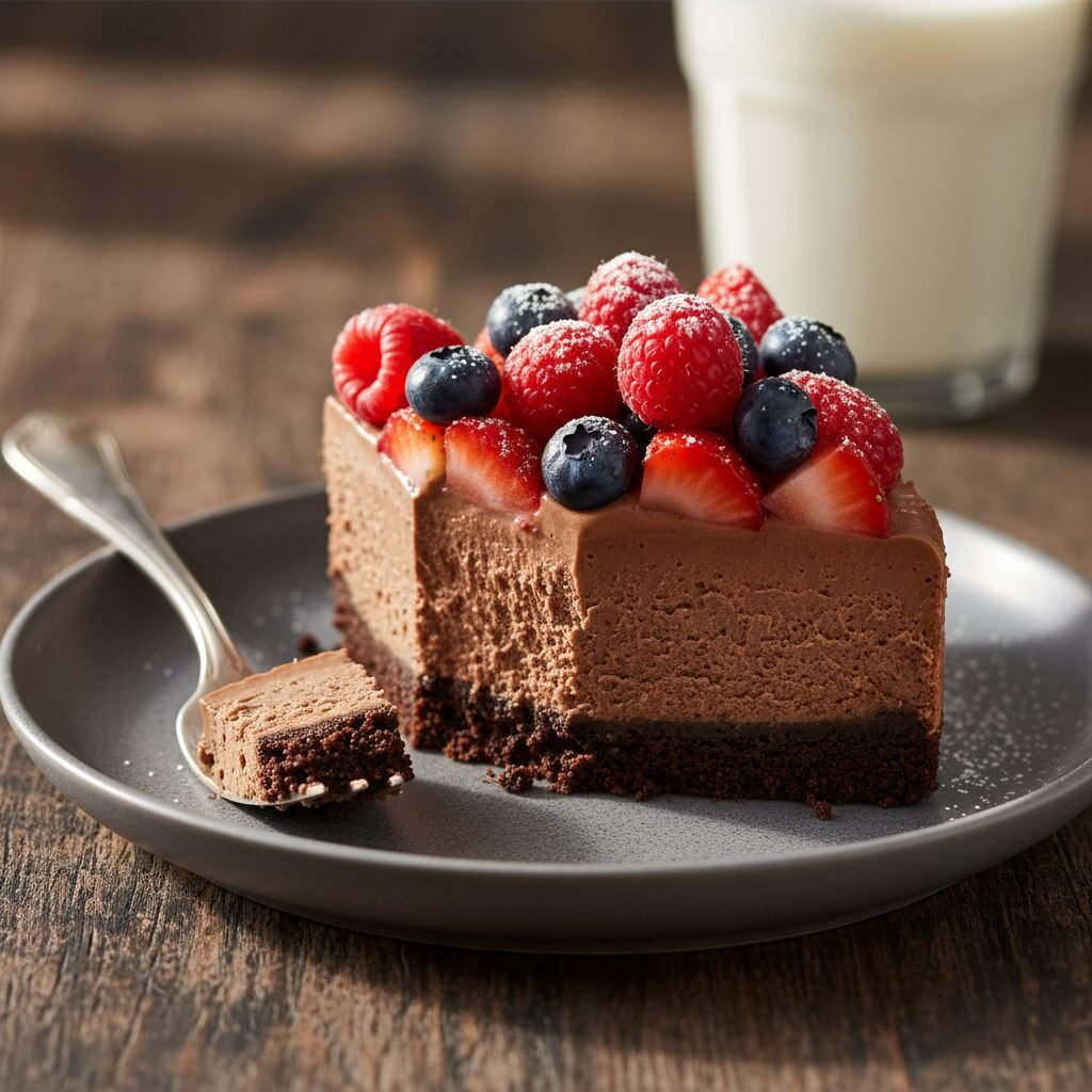 The Ultimate Easy No-Bake Chocolate Cheesecake With Fresh Berries