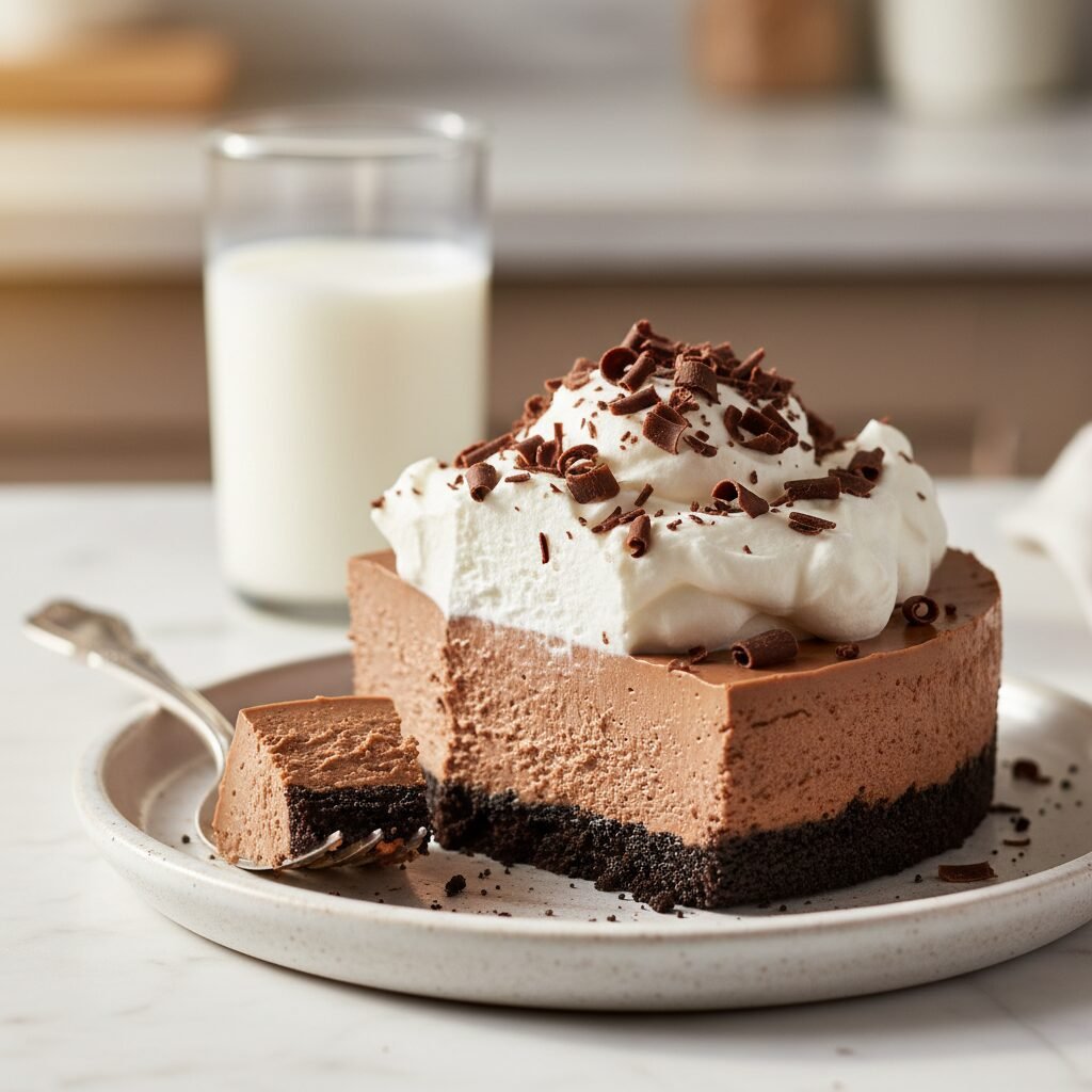 The Ultimate Easy No-Bake Chocolate Cheesecake With Whipped Cream Topping