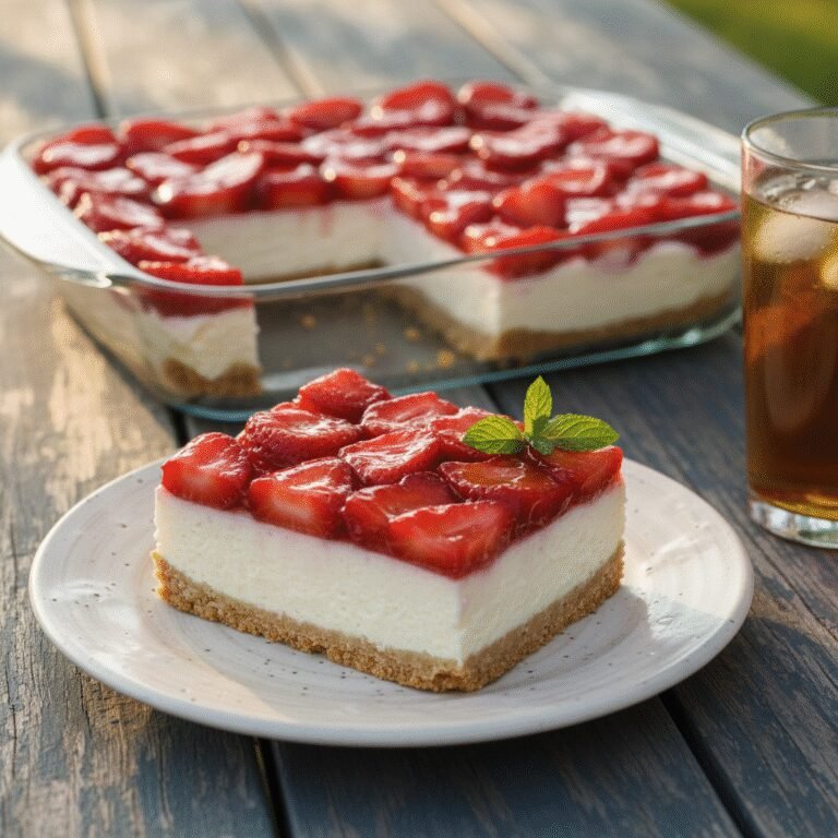The Ultimate Easy No-Bake Strawberry Cheesecake in a 9x13 Pan