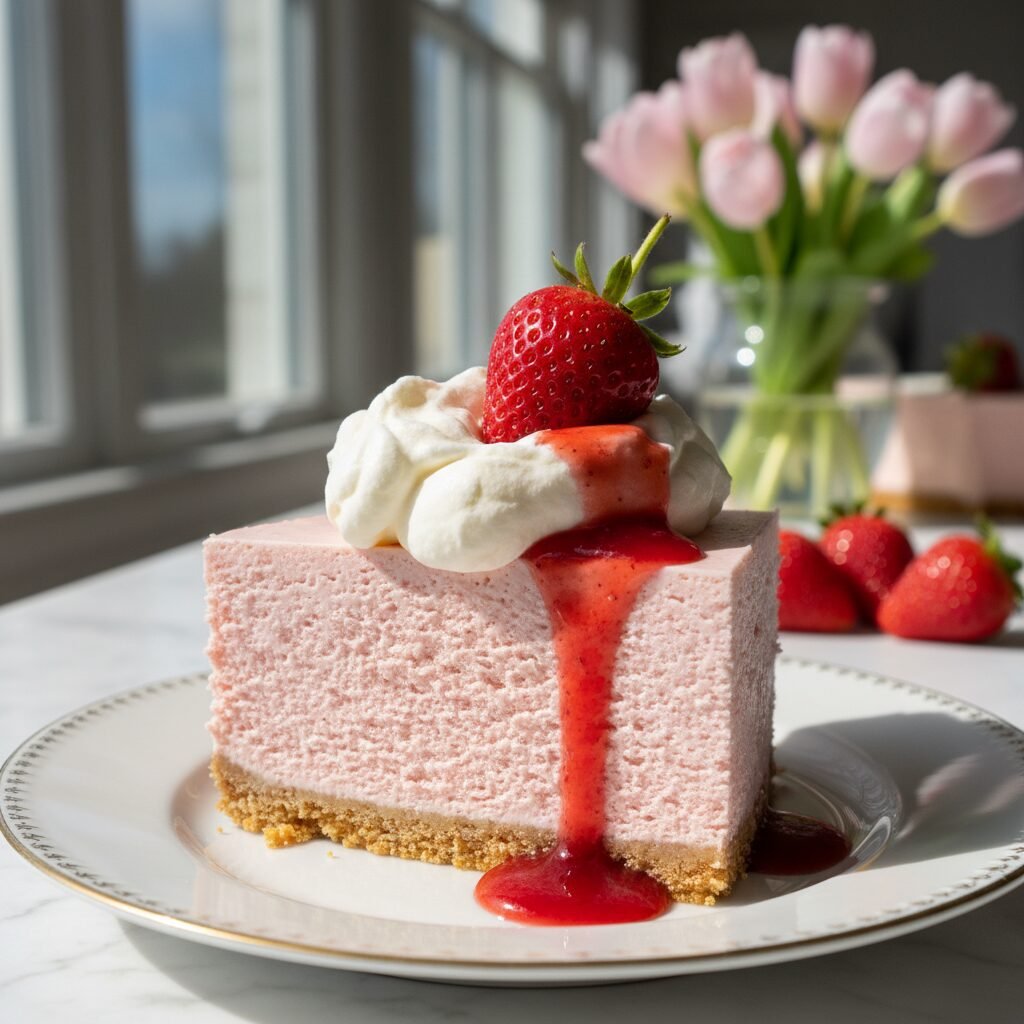 The Ultimate Easy No-Bake Strawberry Cheesecake With Whipped Cream Topping
