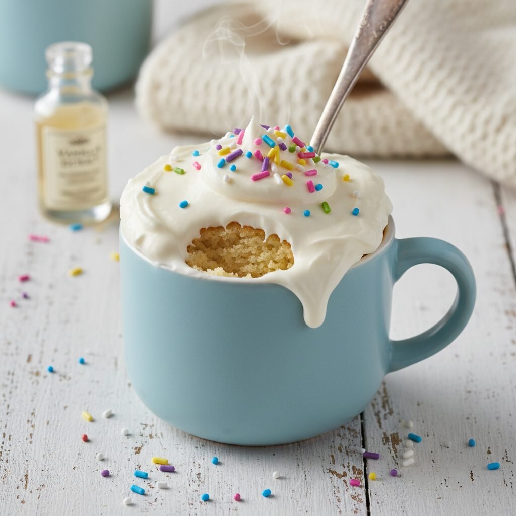 The Ultimate Easy Vanilla Mug Cake With Cream Cheese Frosting