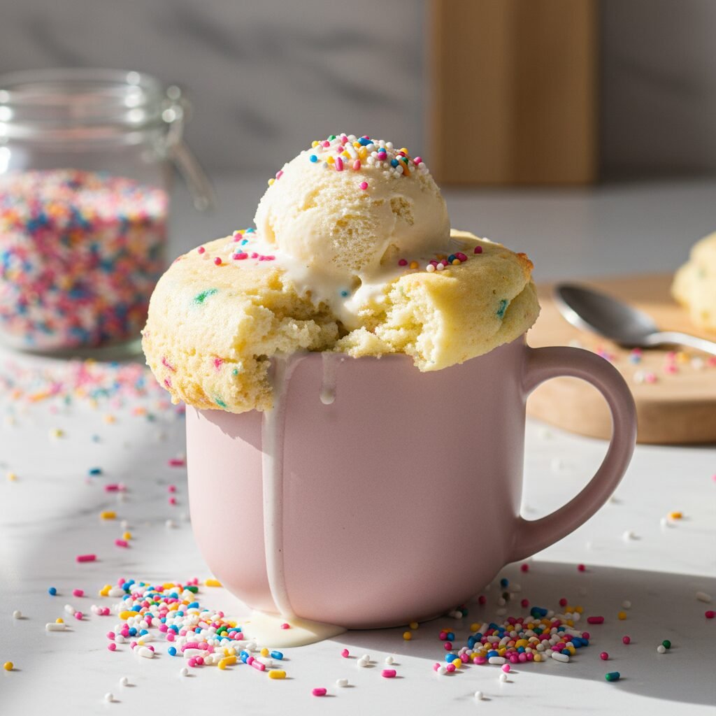 Fluffy Easy Vanilla Mug Cake With Sprinkles (Ready in 2 Minutes!)