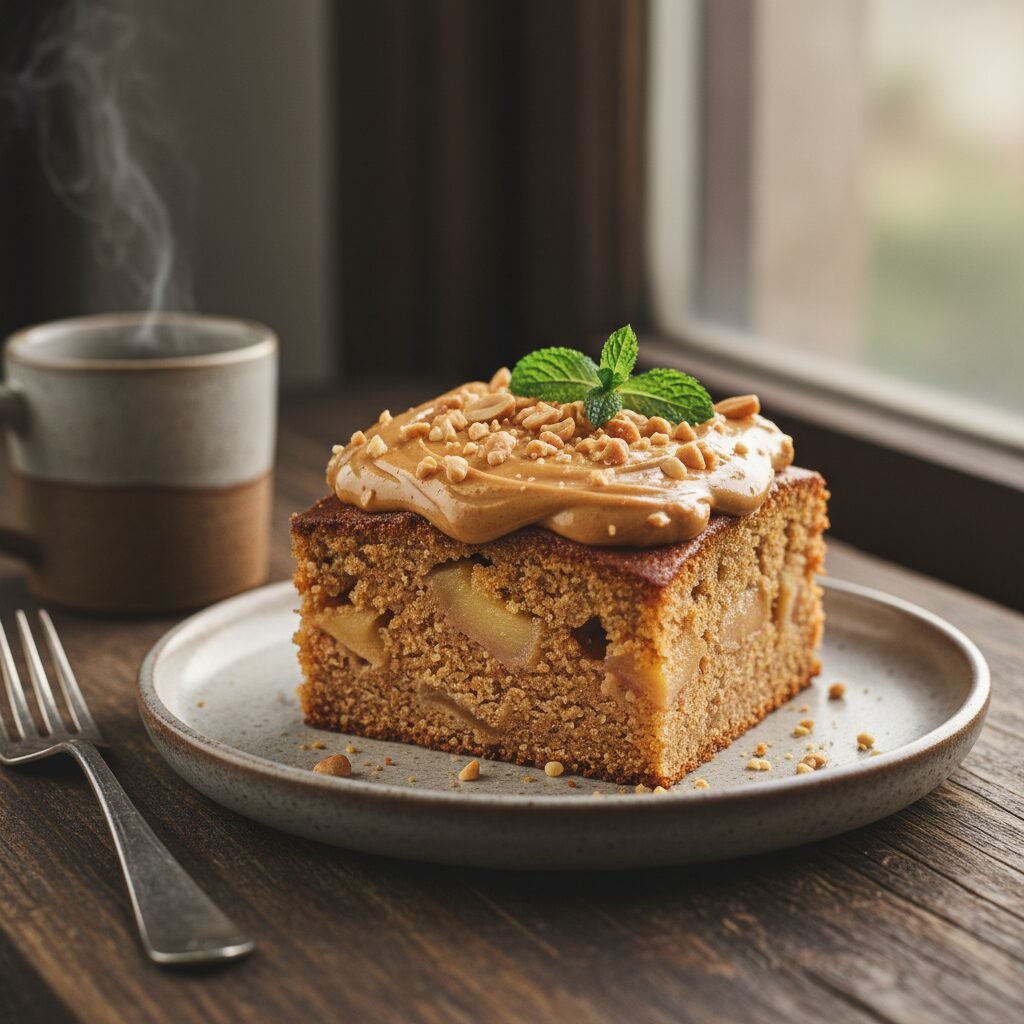 Moist Apple Snack Cake With Peanut Butter Frosting