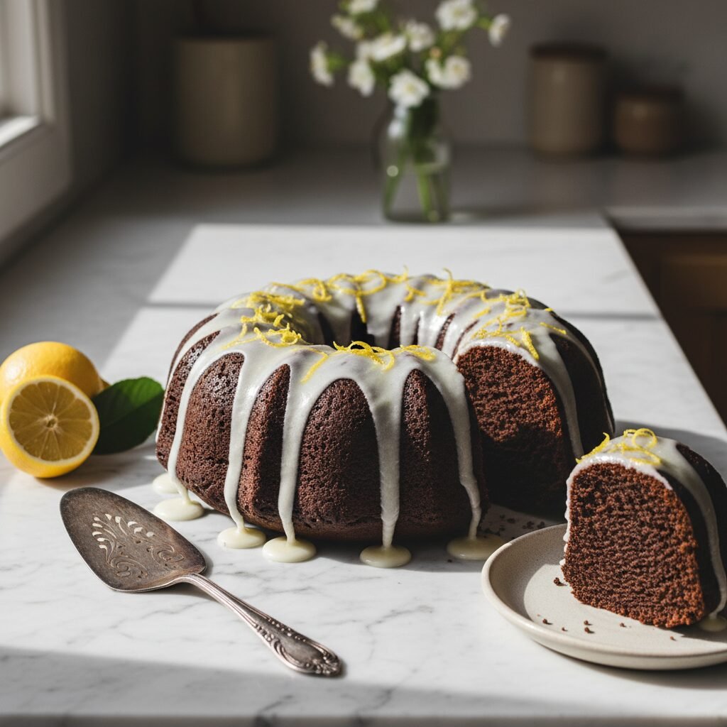 Decadent Moist Chocolate Bundt Cake With Zesty Lemon Glaze