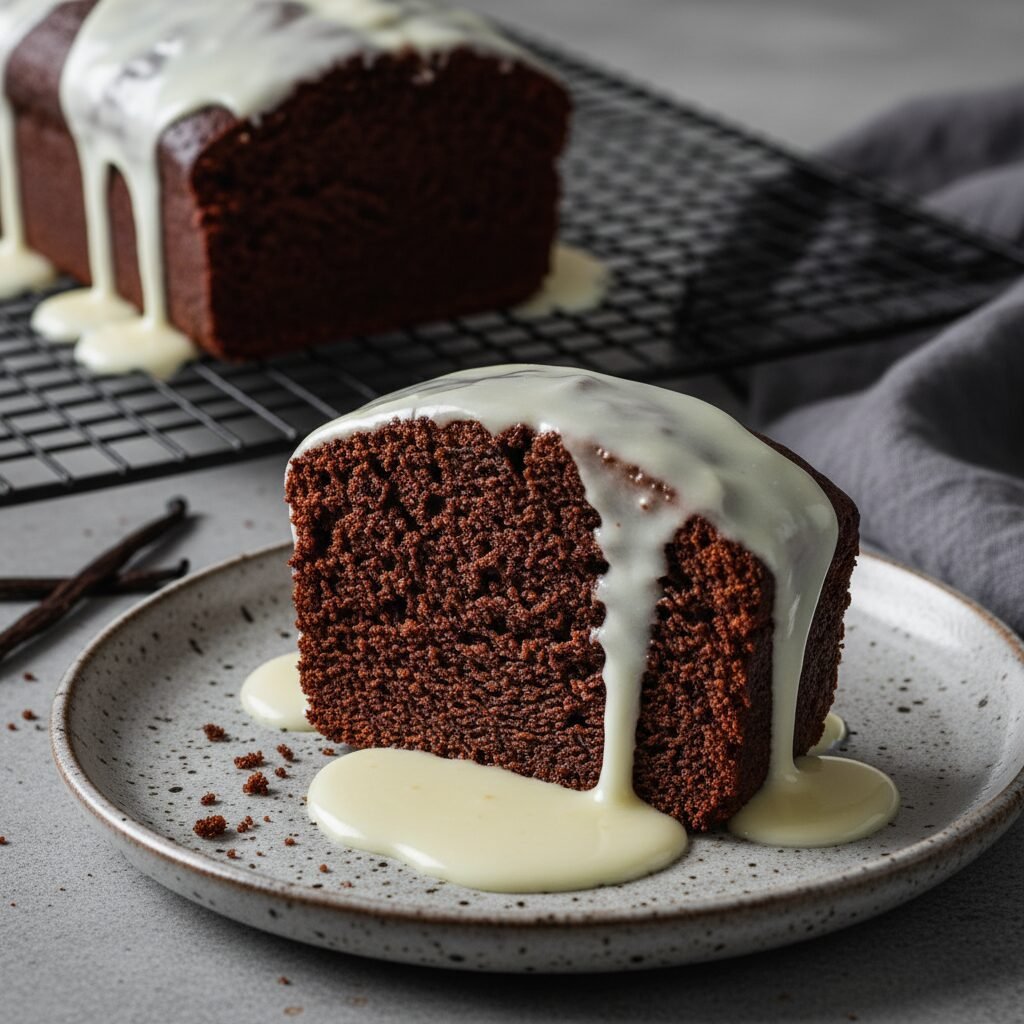 Moist Chocolate Loaf Cake With Vanilla Glaze Recipe