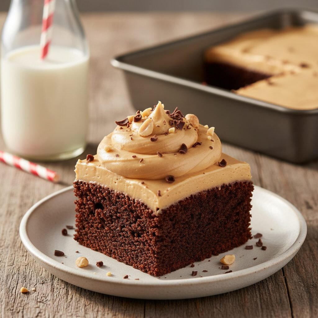 The Ultimate Moist Chocolate Sheet Cake With Creamy Peanut Butter Frosting