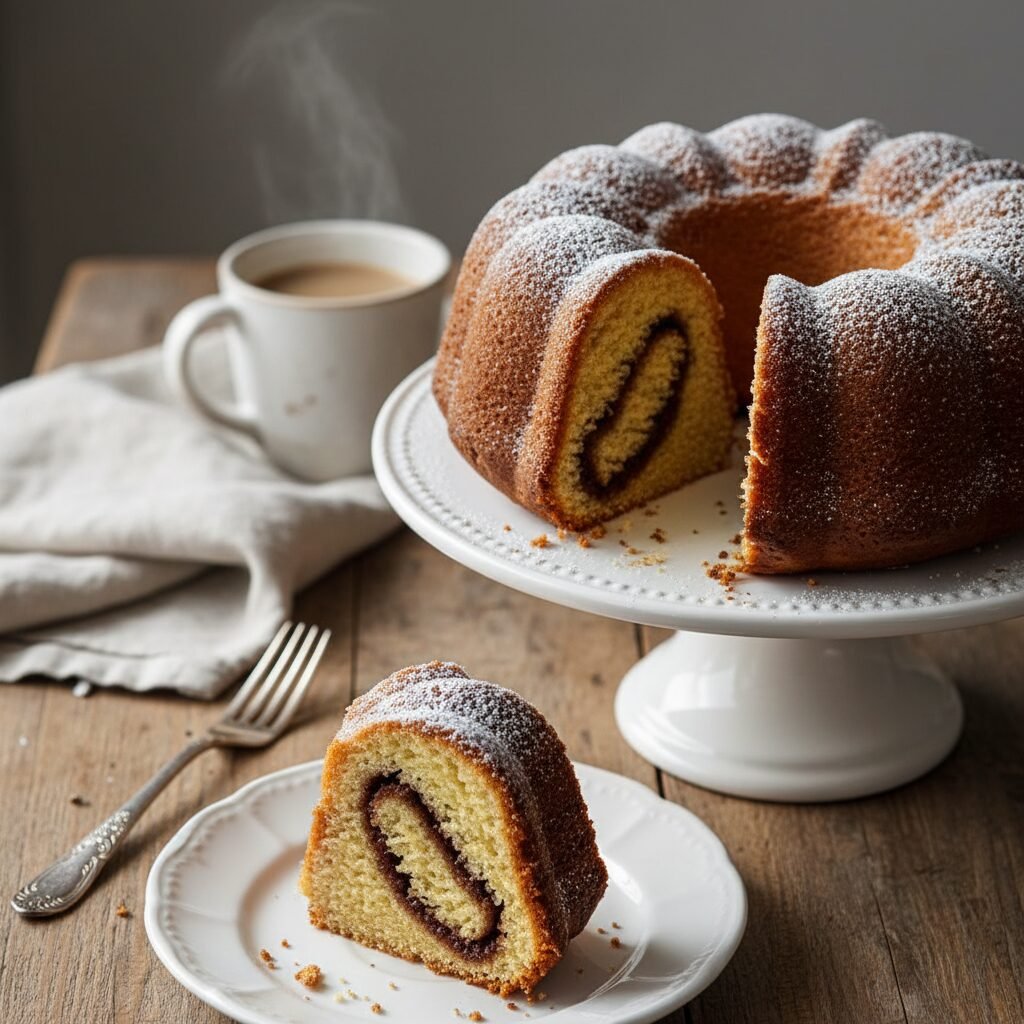 The Ultimate Moist Cinnamon Swirl Bundt Cake With Powdered Sugar Glaze
