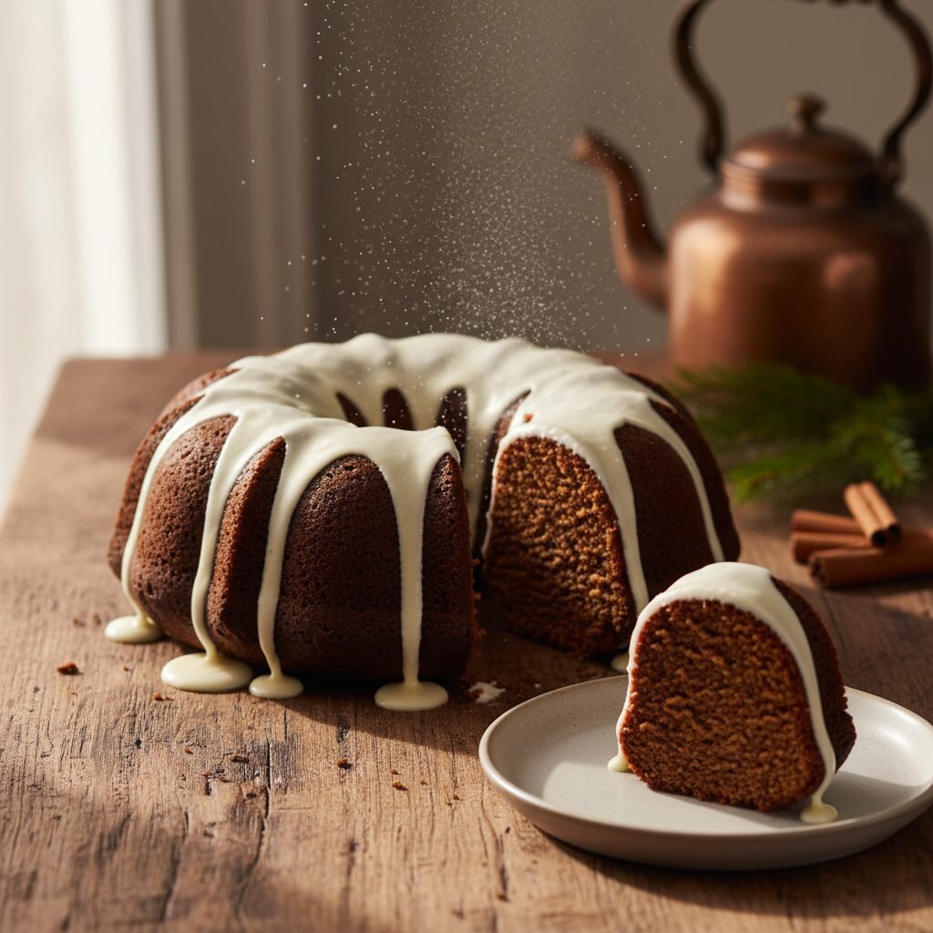 The Ultimate Moist Gingerbread Bundt Cake with Spiced Cream Cheese Glaze