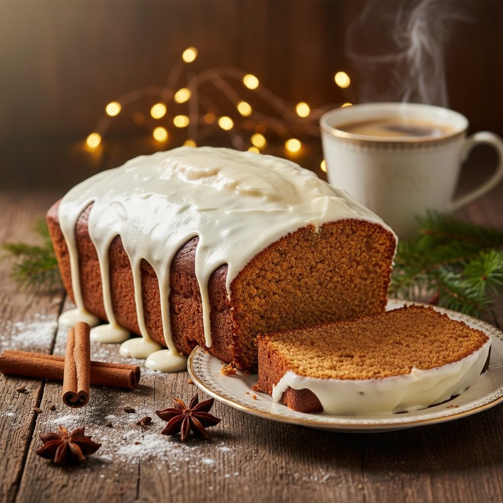 The Ultimate Moist Gingerbread Loaf Cake with Spiced Cream Cheese Glaze