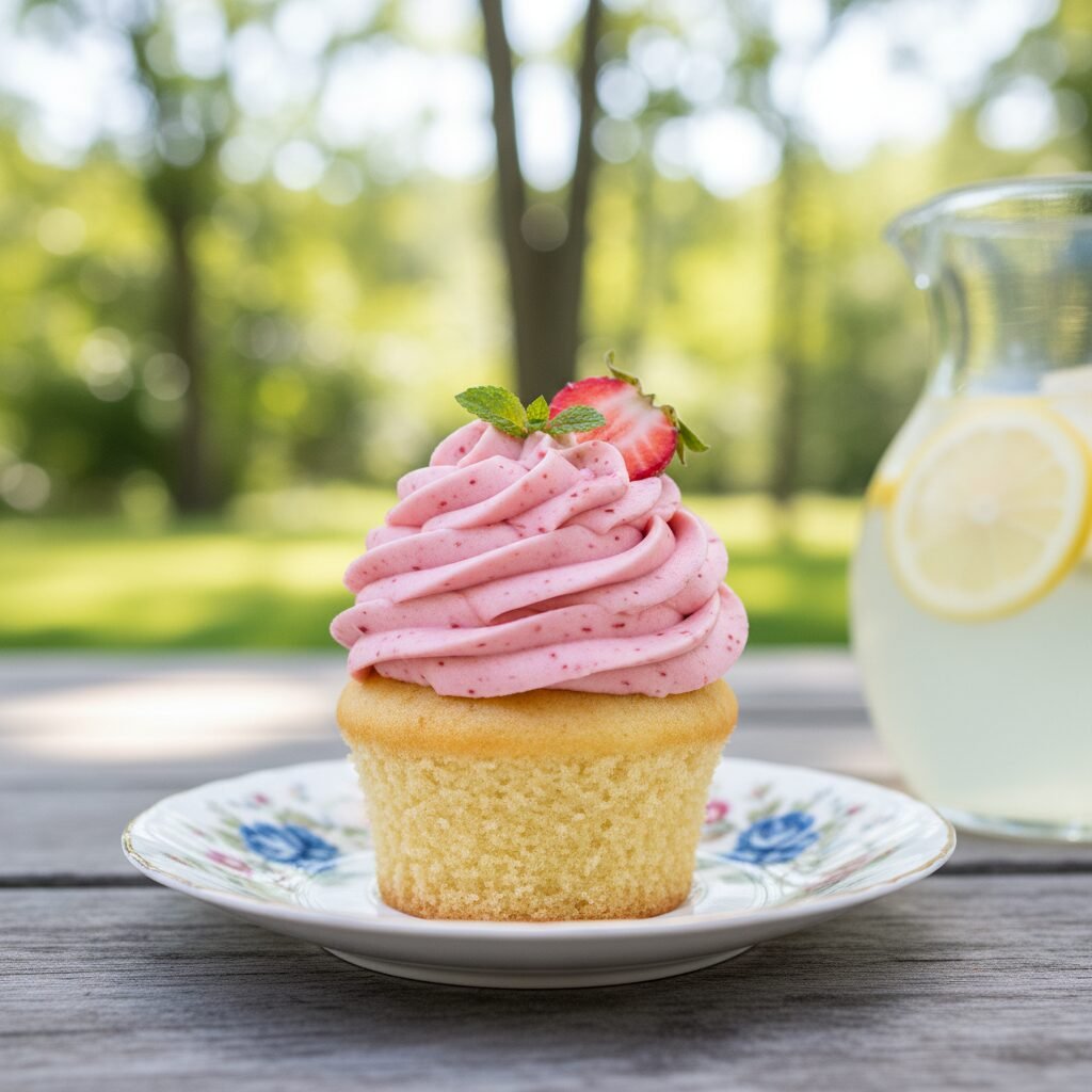 The Ultimate Moist Lemon Cupcakes with Fresh Strawberry Buttercream Frosting