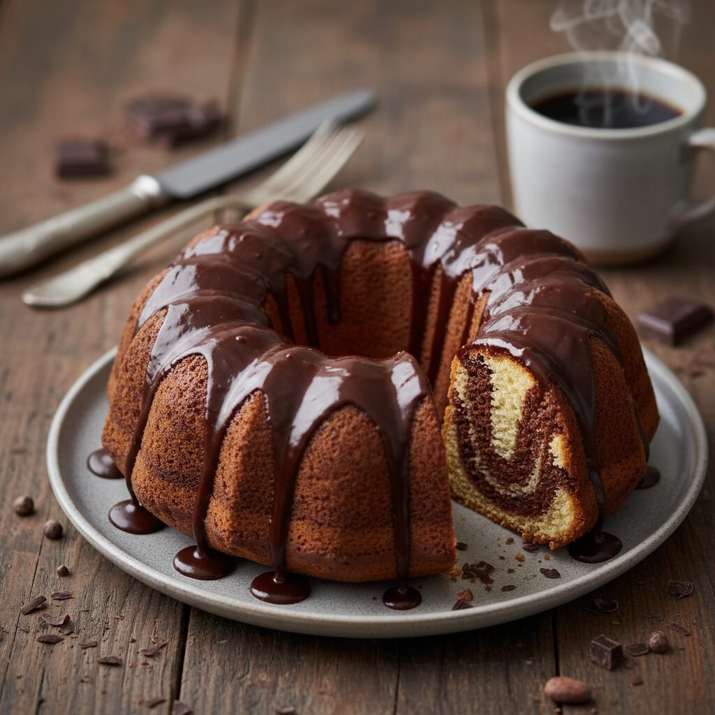 The Ultimate Moist Marble Bundt Cake with Rich Chocolate Glaze