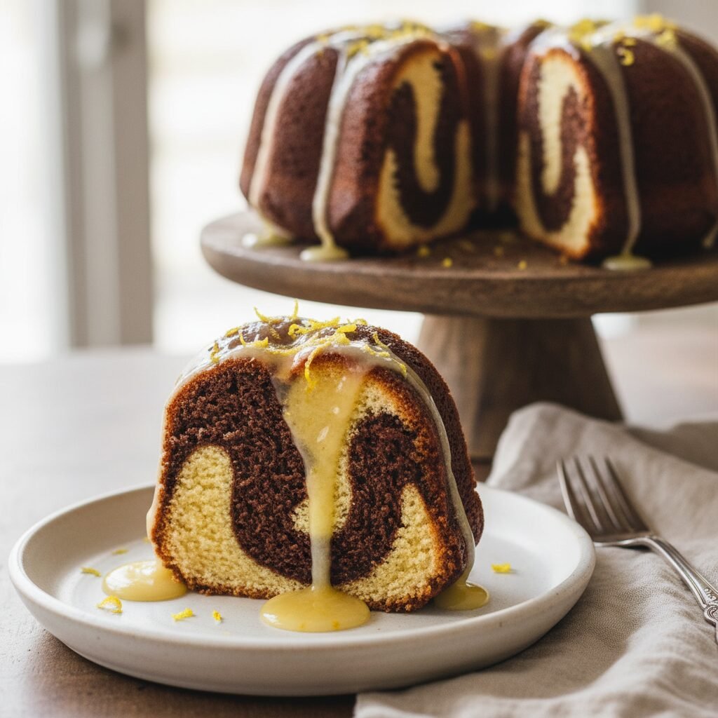 The Ultimate Moist Marble Bundt Cake With Zesty Lemon Glaze