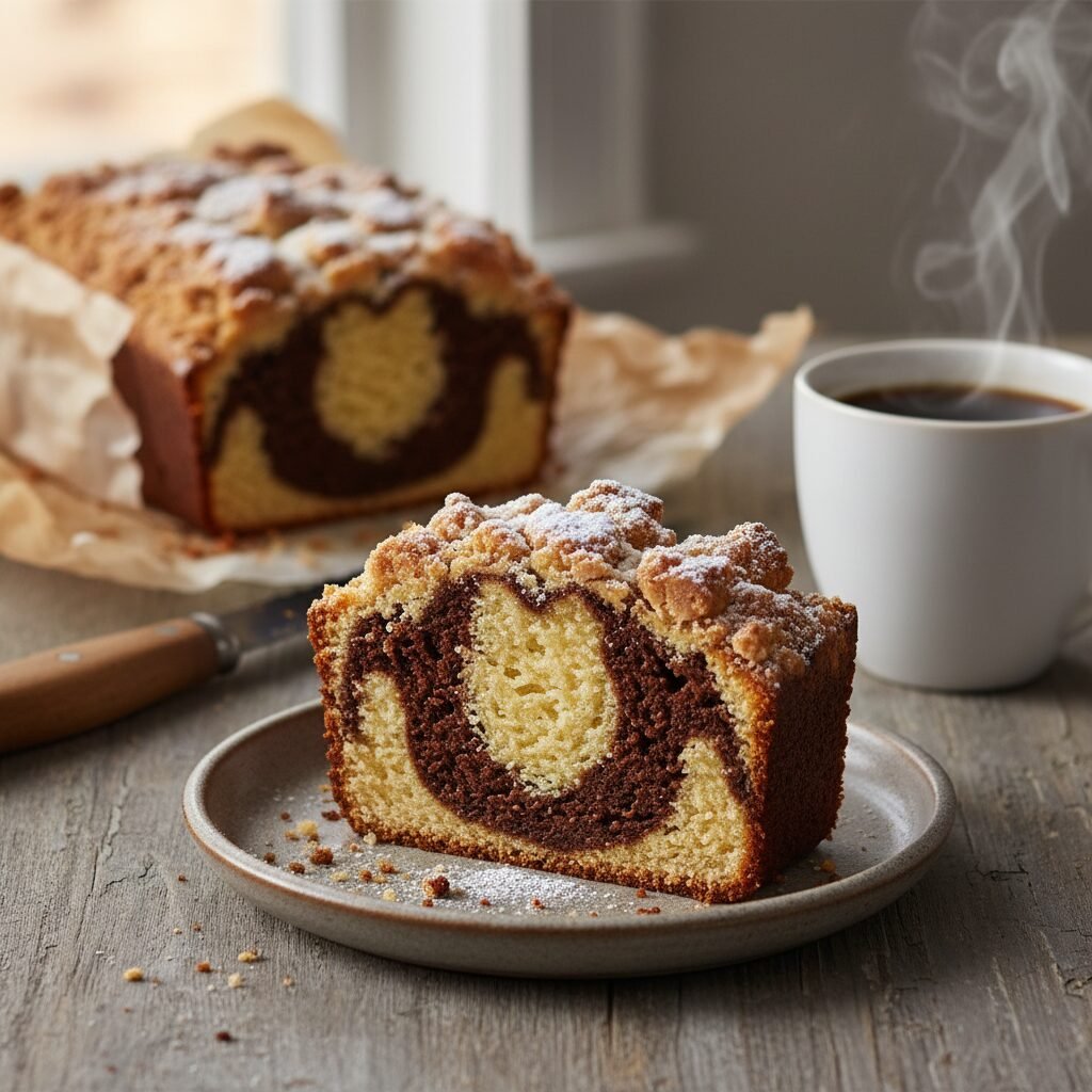 The Ultimate Moist Marble Pound Cake With Buttery Crumb Topping