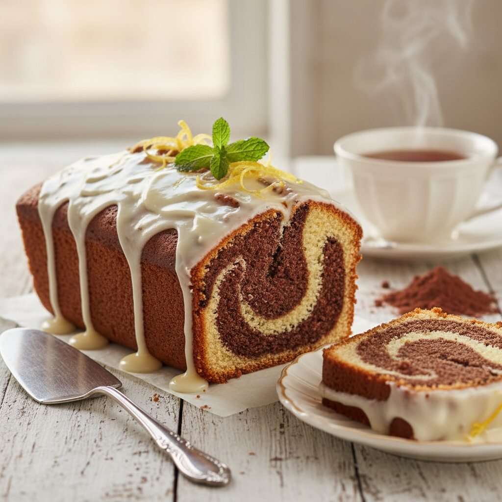 The Ultimate Moist Marble Pound Cake With Zesty Lemon Glaze