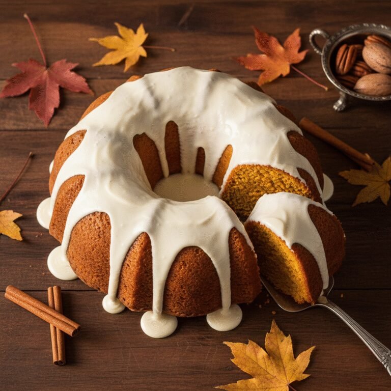 The Ultimate Moist Pumpkin Bundt Cake with Tangy Cream Cheese Glaze