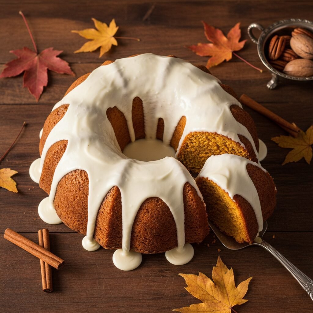 The Ultimate Moist Pumpkin Bundt Cake with Tangy Cream Cheese Glaze
