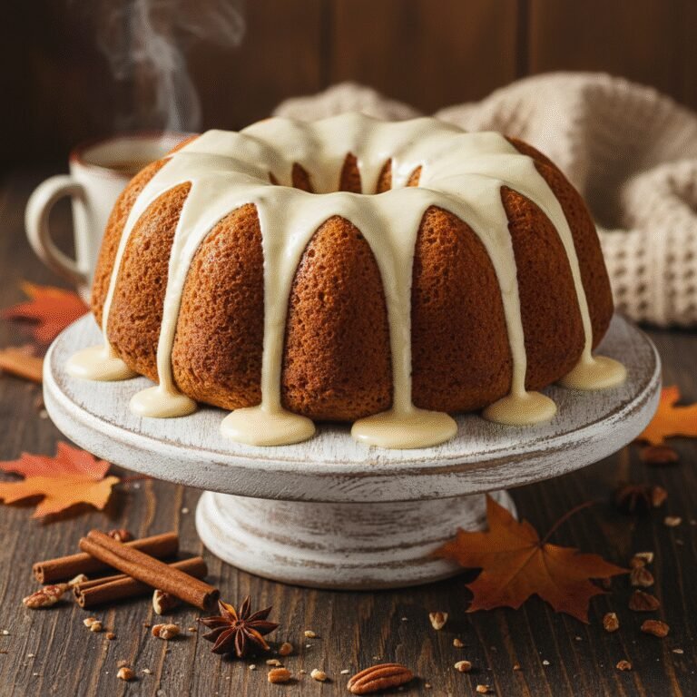 The Ultimate Moist Pumpkin Spice Bundt Cake with Maple Cream Cheese Glaze