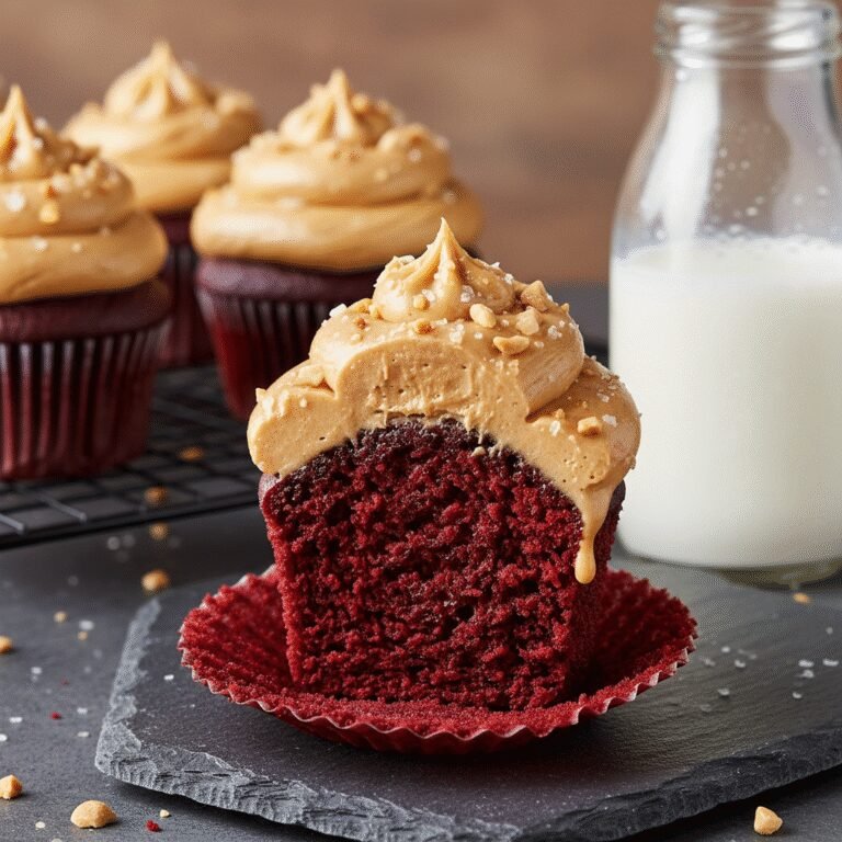 The Ultimate Moist Red Velvet Cupcakes with Fluffy Peanut Butter Frosting