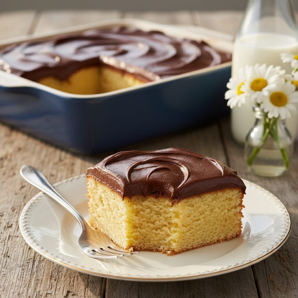 The Ultimate Moist Vanilla Sheet Cake With Fudgy Chocolate Frosting