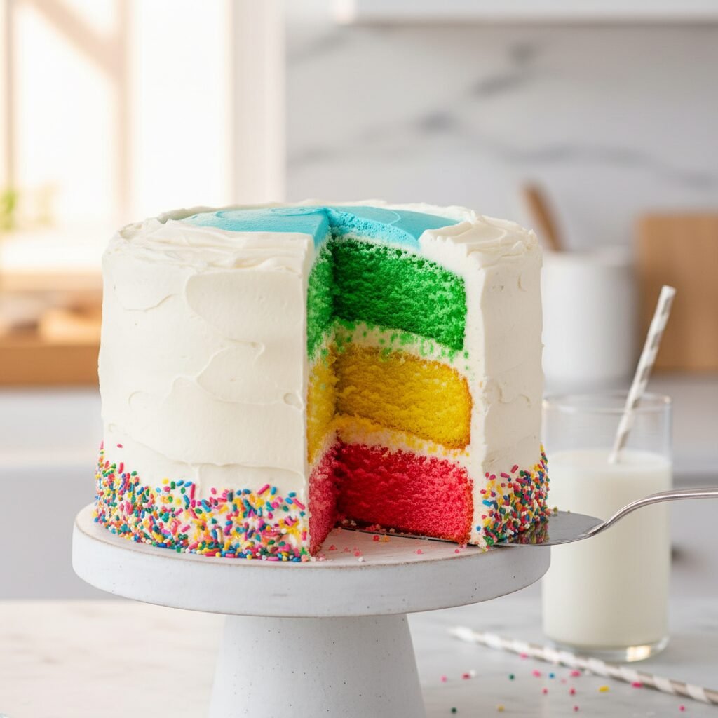 The Ultimate Tall Rainbow Layer Cake: A 4-Layer Celebration of Color