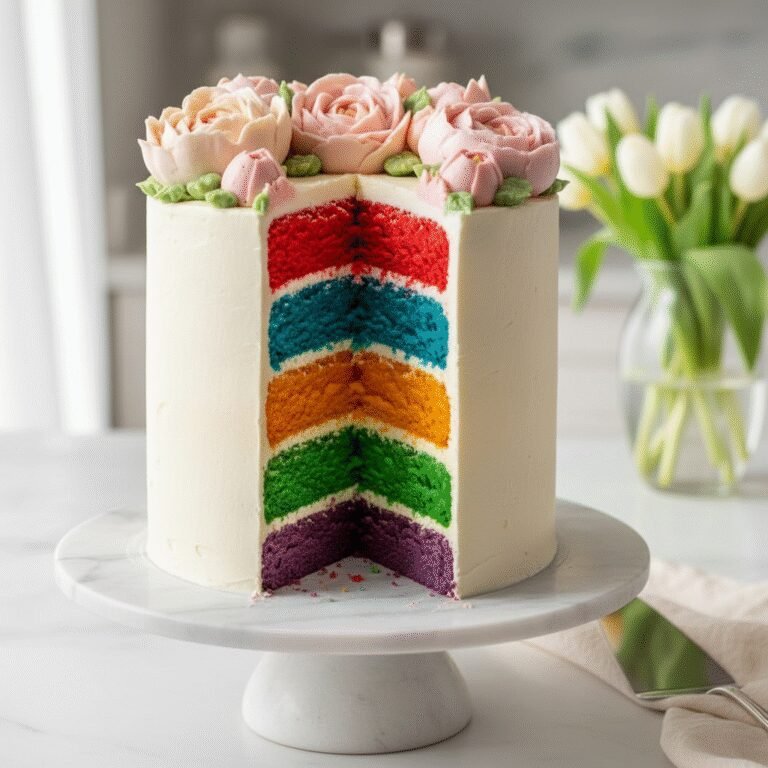 Ultimate Tall Rainbow Layer Cake With Buttercream Flowers
