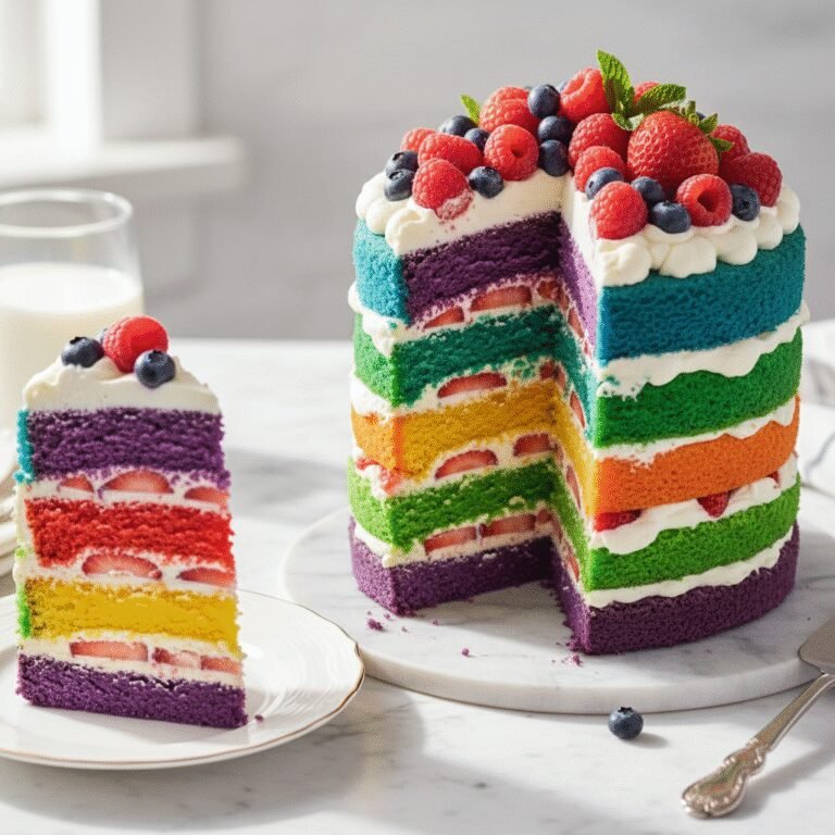 Sky-High Rainbow Layer Cake With Fresh Berries And Cloud Cream