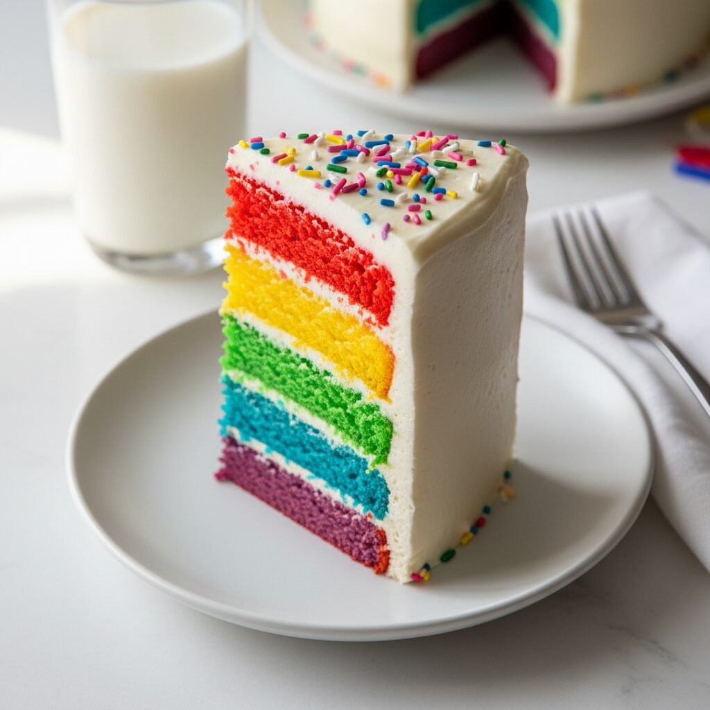 Ultimate Tall Rainbow Layer Cake With Sprinkles
