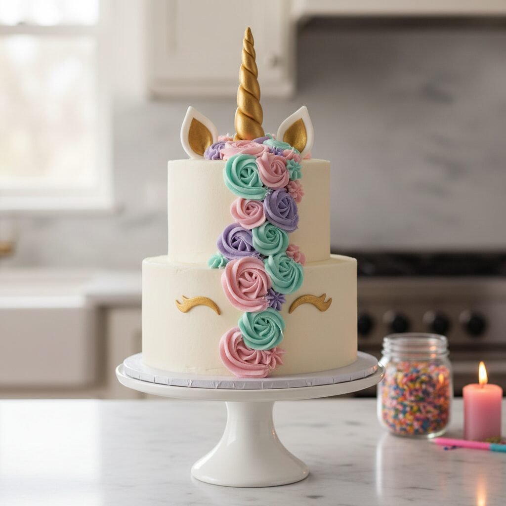 Ultimate Tall Unicorn Birthday Cake: A Magical Three-Layer Vanilla Delight