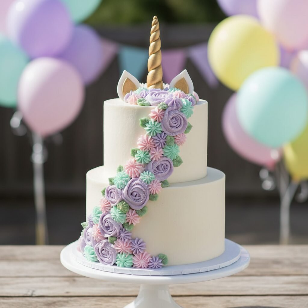 The Ultimate Tall Unicorn Birthday Cake With Buttercream Flowers