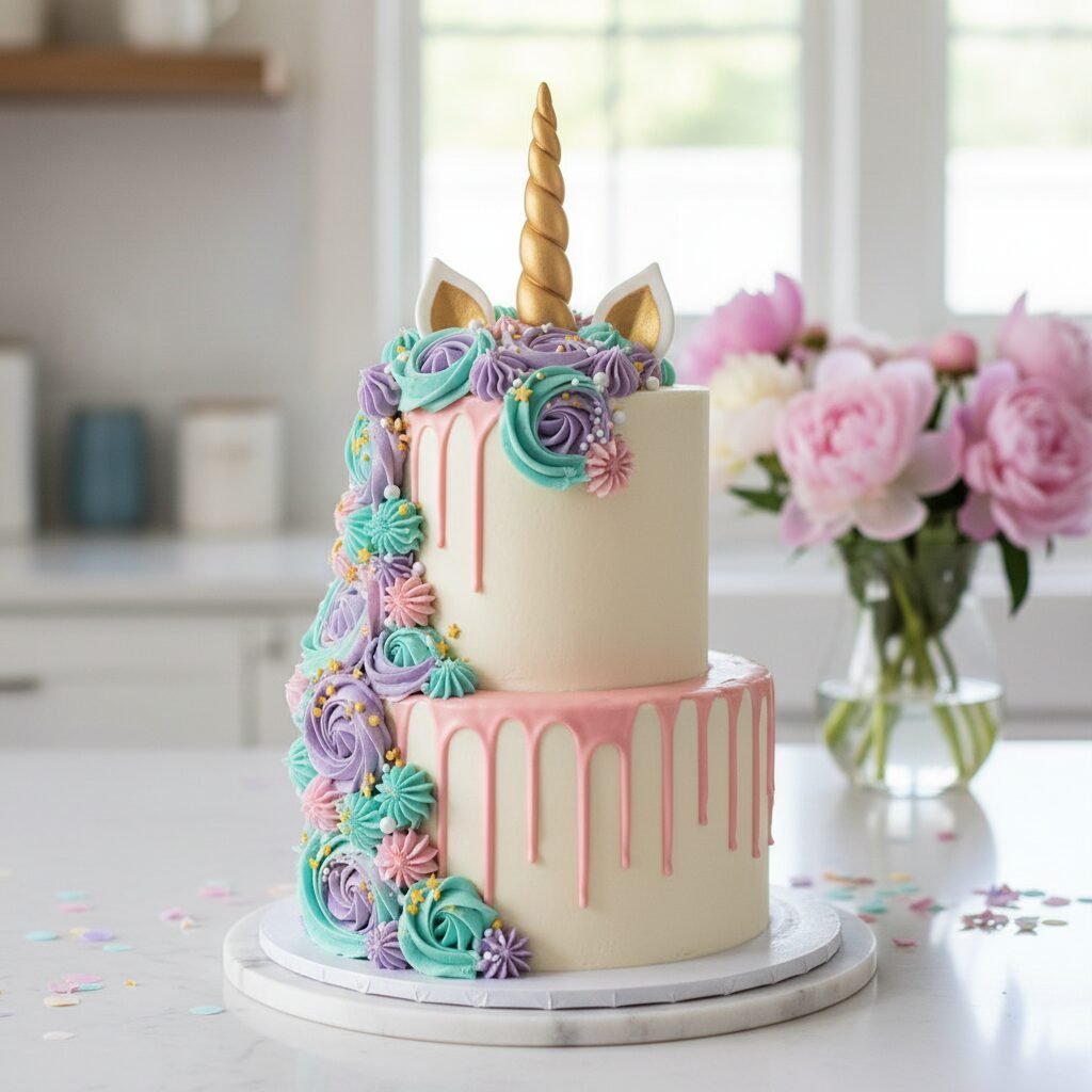 Tall Unicorn Birthday Cake With Drip Ganache Recipe